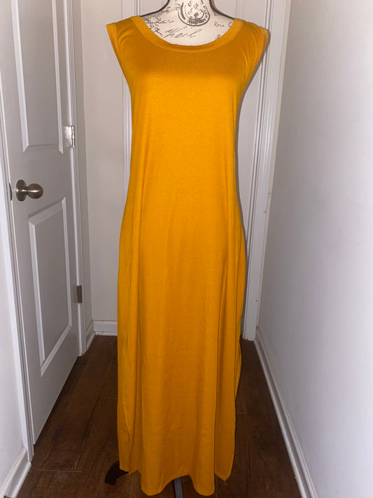 Mustard Sleeveless Ribbed Women's Maxi Dress Size 3X