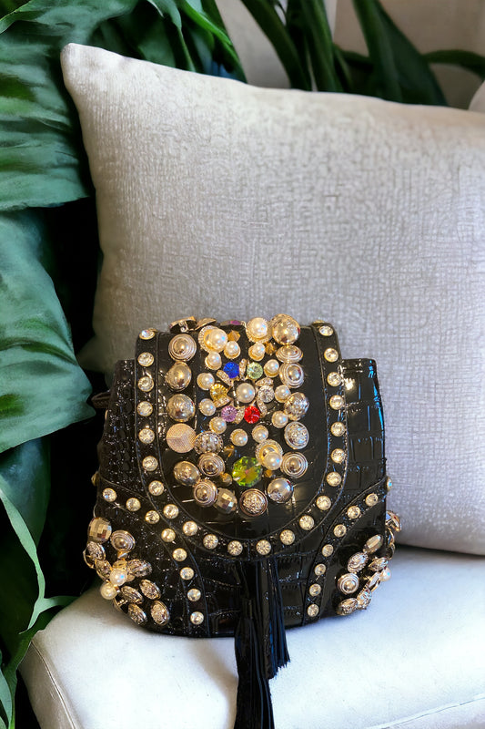 Women's Black Purse with Gold Embellishment