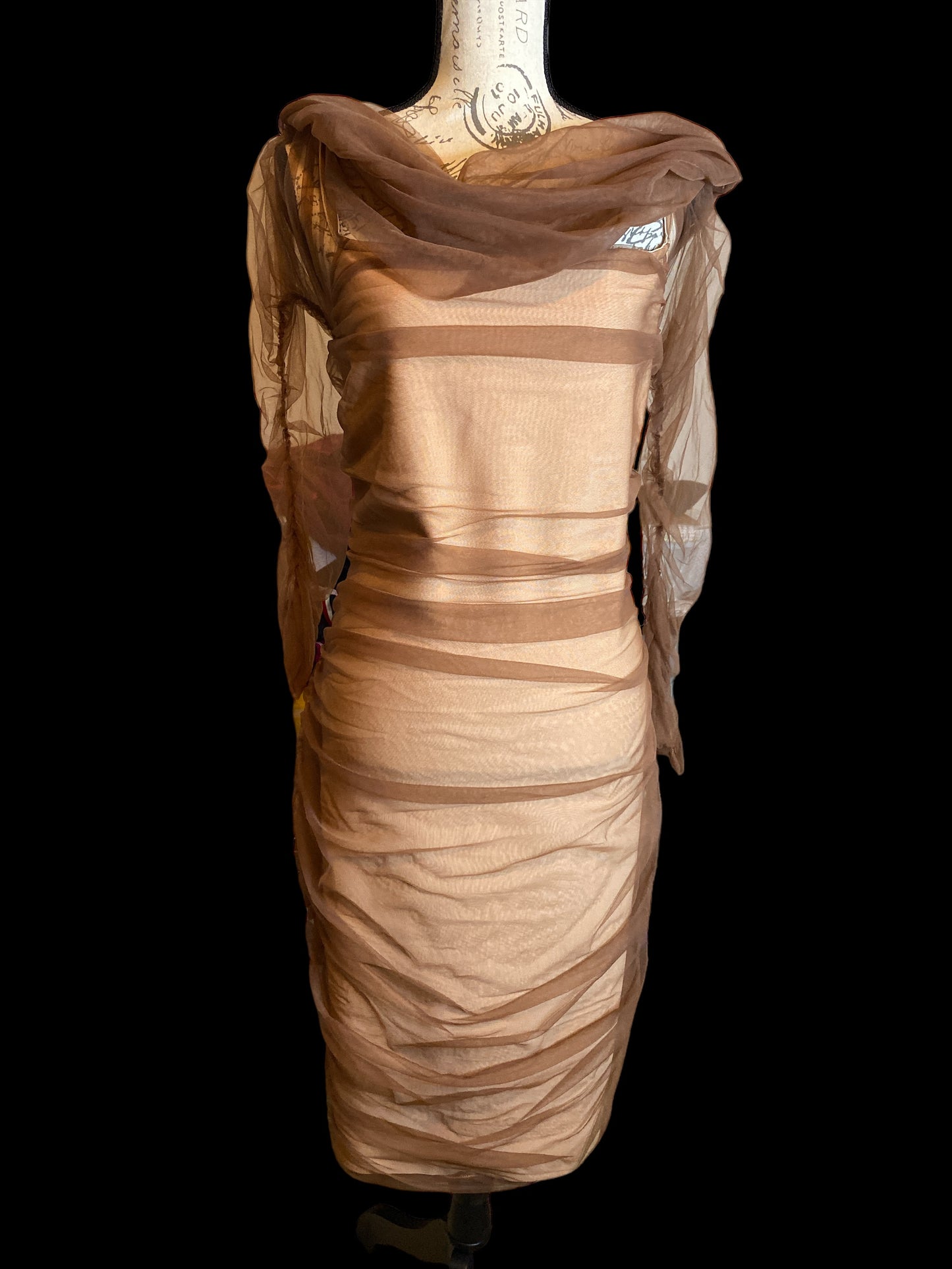 Women's Brown Tulle Covered BodyCon Size 1X